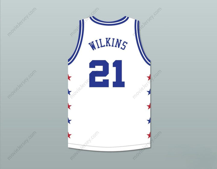 PERSONALIZA CUALQUIER Nombre Número DOMINIQUE WILKINS 21 MAGIC JOHNSON PARTIDO DE ESTRELLAS CAMISETA BLANCA DE BALONCESTO 1990 EVENTO BENÉFICO DE VERANO "MIDSUMMER NIGHT'S MAGIC" Costura Superior S-6XL