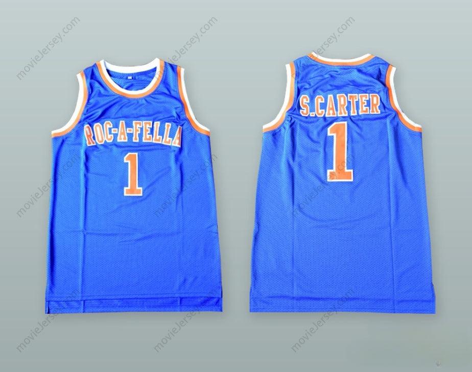 CAMISETA DE BALONCESTO AZUL ROC-A-FELLA CON NÚMERO Y NOMBRE PERSONALIZADO DE SHAWN CARTER 1, BORDADA, TALLAS S-6XL