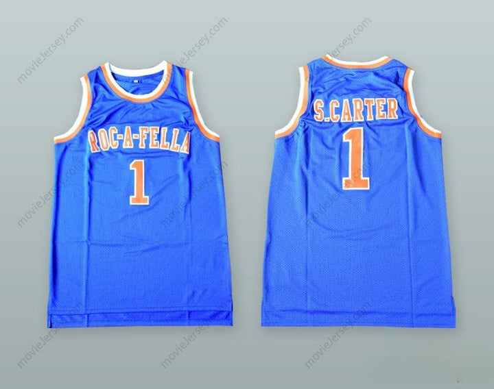 CAMISETA DE BALONCESTO AZUL ROC-A-FELLA CON NÚMERO Y NOMBRE PERSONALIZADO DE SHAWN CARTER 1, BORDADA, TALLAS S-6XL