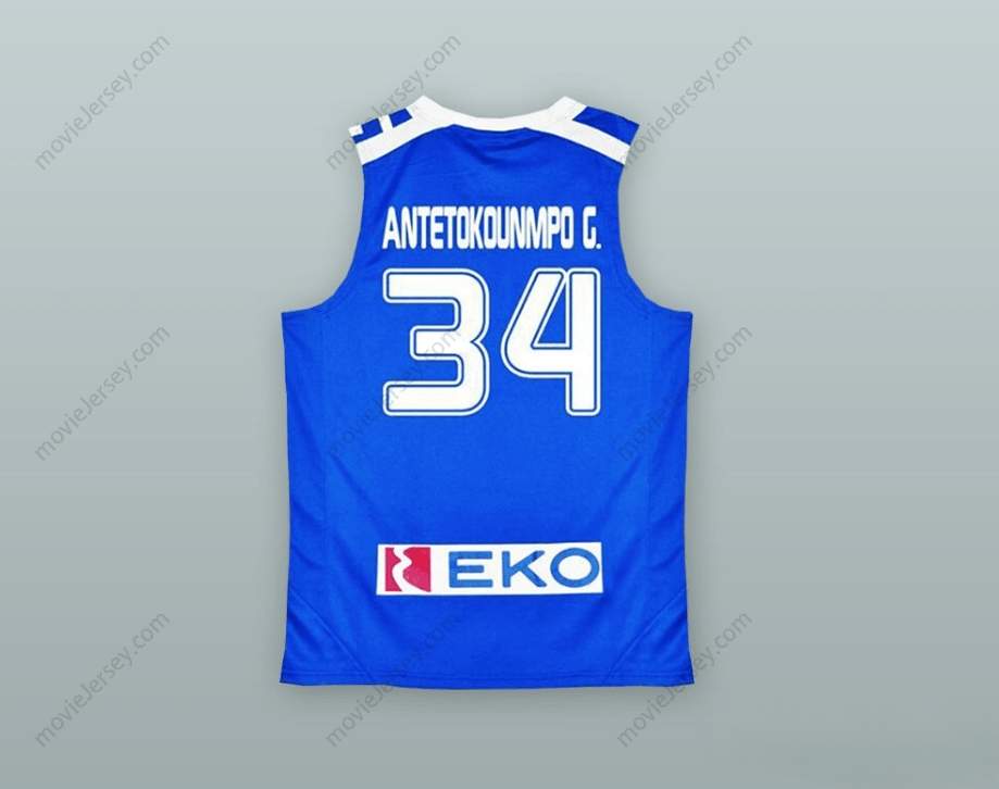 PERSONALIZA CUALQUIER Nombre Número GIANNIS ANTETOKOUNMPO 34 GRECIA AZUL CAMISETA BALONCESTO Cosida S-6XL