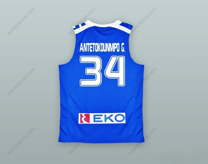 PERSONALIZA CUALQUIER Nombre Número GIANNIS ANTETOKOUNMPO 34 GRECIA AZUL CAMISETA BALONCESTO Cosida S-6XL