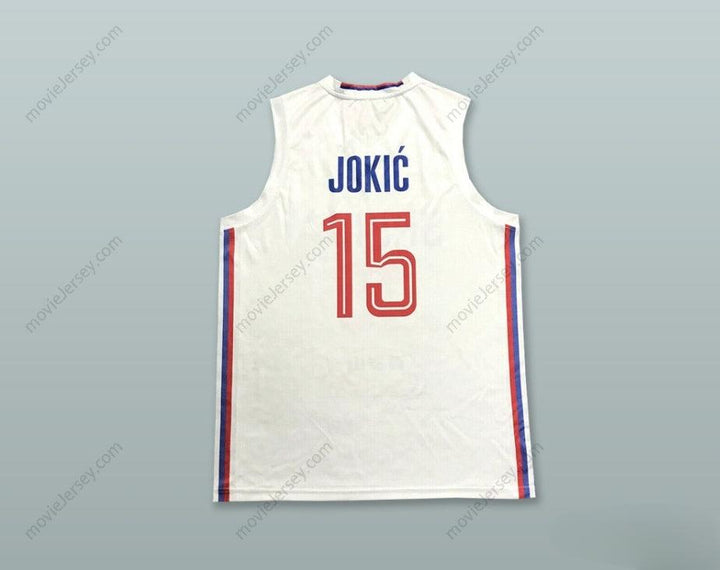 PERSONALIZA Cualquier Nombre Número NIKOLA JOKIC 15 SERBIA BLANCA CAMISETA BALONCESTO Cosida Tallas S-6XL