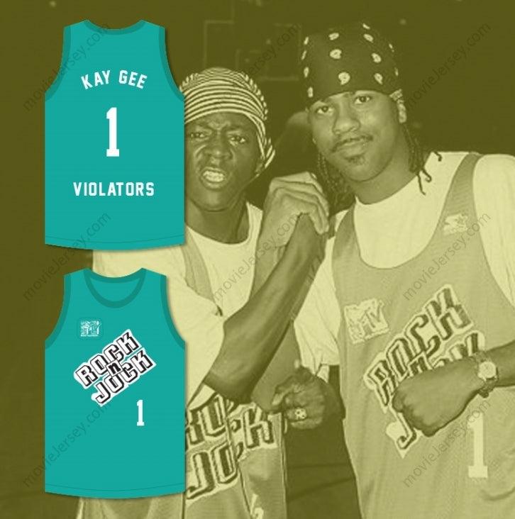 PERSONALIZA CUALQUIER Nombre Número KAY GEE 1 VIOLATORS CAMISETA BALONCESTO 3ER ANUAL ROCK N' JOCK B-BALL JAM 1993 Costura Superior S-6XL