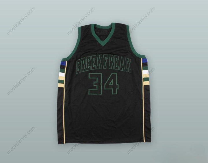 CAMISETA DE BALONCESTO NEGRA PERSONALIZADA CON NOMBRE Y NÚMERO CUALQUIERA GIANNIS ANTETOKOUNMPO 34 GREEK FREAK 2 Top Cosida Tallas S-6XL