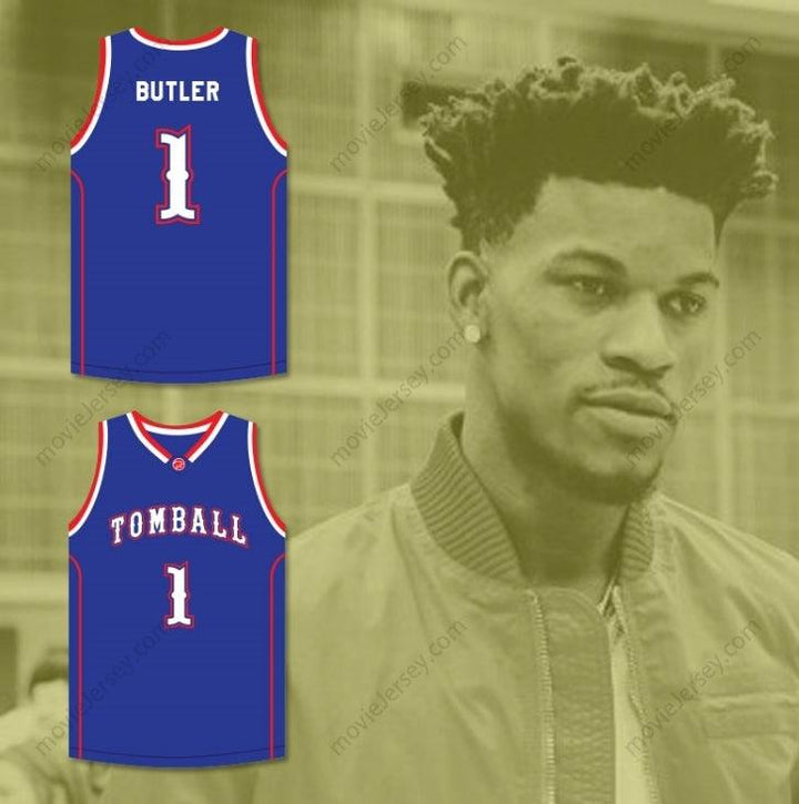 PERSONALIZA CUALQUIER Nombre Número JIMMY BUTLER 1 CAMISETA DE BALONCESTO AZUL COUGARS DE SECUNDARIA Bordado S-6XL