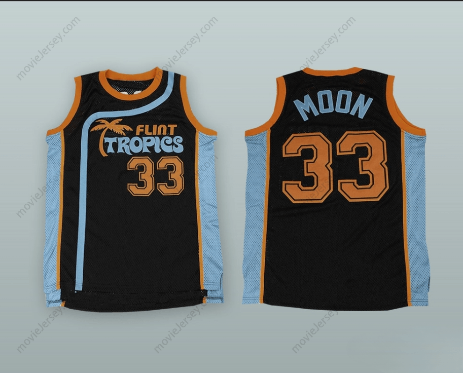 PERSONALIZA cualquier nombre y número de JACKIE MOON 33 FLINT TROPICS JERSEY DE BALONCESTO NEGRO con costuras, tallas S-6XL