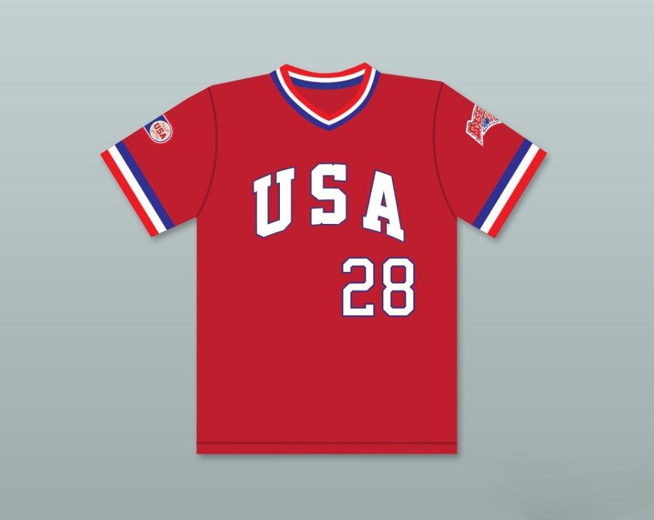 Camiseta de béisbol con el nombre y número personalizados de CHRIS GWYNN 28 1984 USA TEAM ROJO con costuras, tallas S-6XL