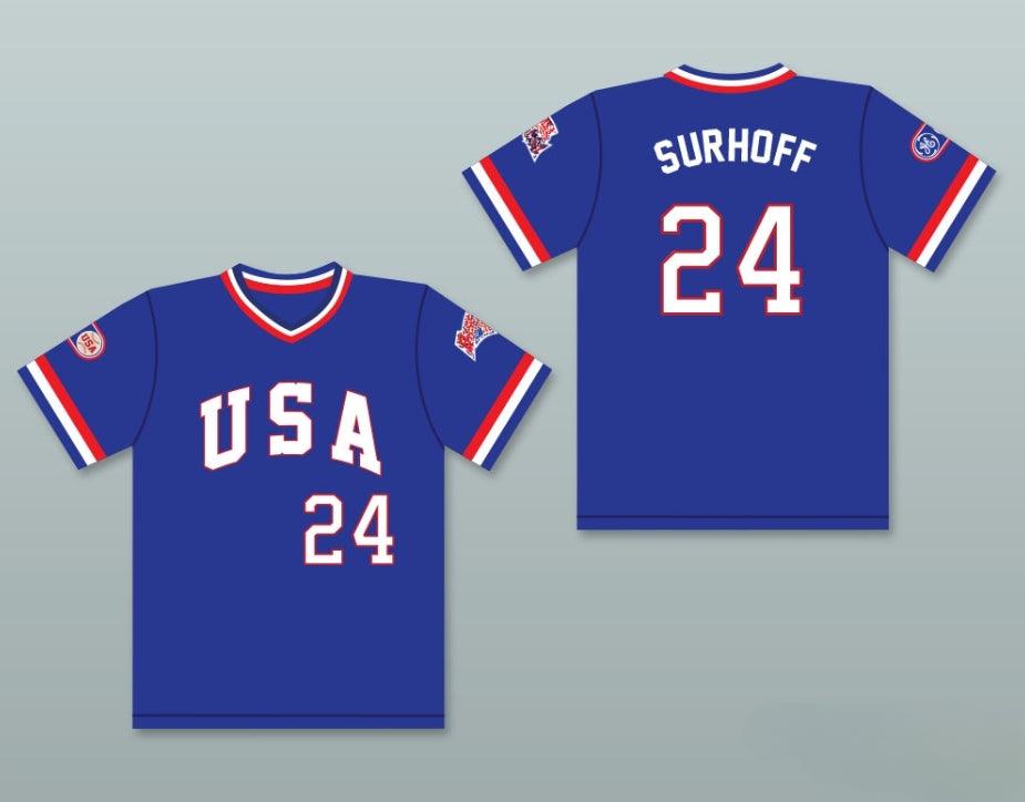 Personalizado Cualquier Nombre Número B.J. SURHOFF 24 1984 Equipo de USA Jersey de Béisbol Azul Costura Superior Tallas S-6XL