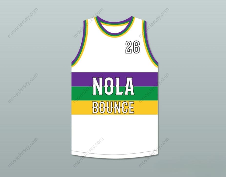 PERSONALIZA CUALQUIER Nombre Número JUVENIL 26 NOLA BOUNCE BALONCESTO BLANCO Camiseta Superior Cosida S-6XL