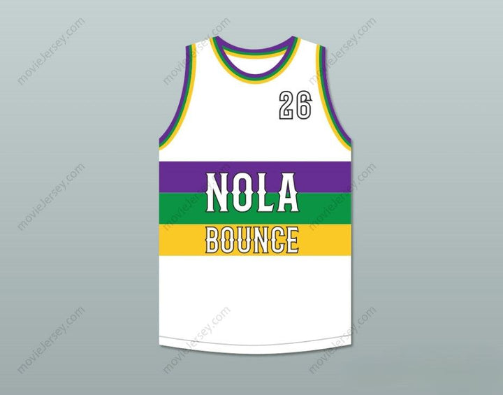 PERSONALIZA CUALQUIER Nombre Número JUVENIL 26 NOLA BOUNCE BALONCESTO BLANCO Camiseta Superior Cosida S-6XL