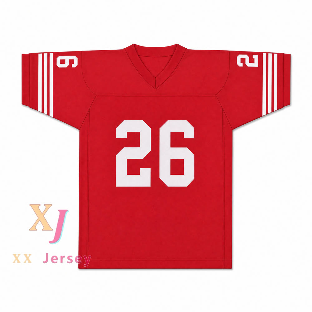 Dave Promisco 26 Mustangs High School Windrunner Red Football Jersey — red front view
