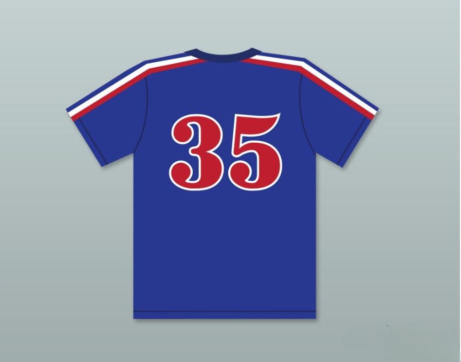 Camiseta de béisbol azul MONTY BREWSTER 35 con cualquier nombre y número personalizado, BREWSTER'S MILLIONS, costuras decorativas, tallas S-6XL
