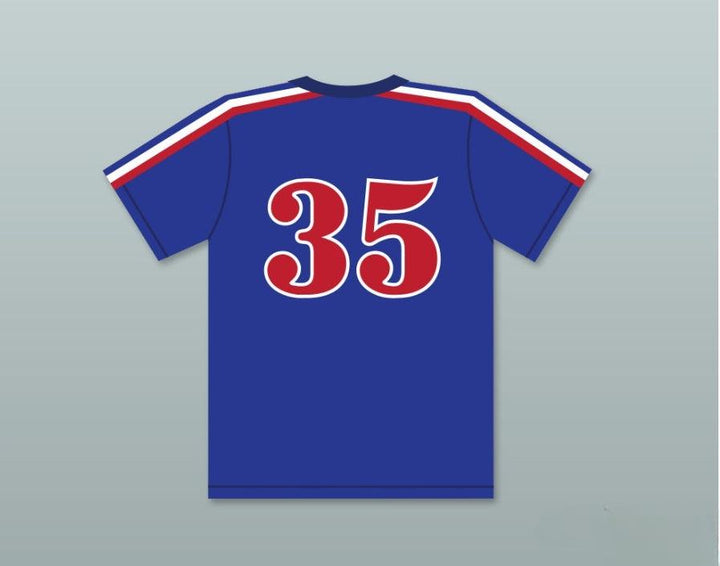Camiseta de béisbol azul MONTY BREWSTER 35 con cualquier nombre y número personalizado, BREWSTER'S MILLIONS, costuras decorativas, tallas S-6XL