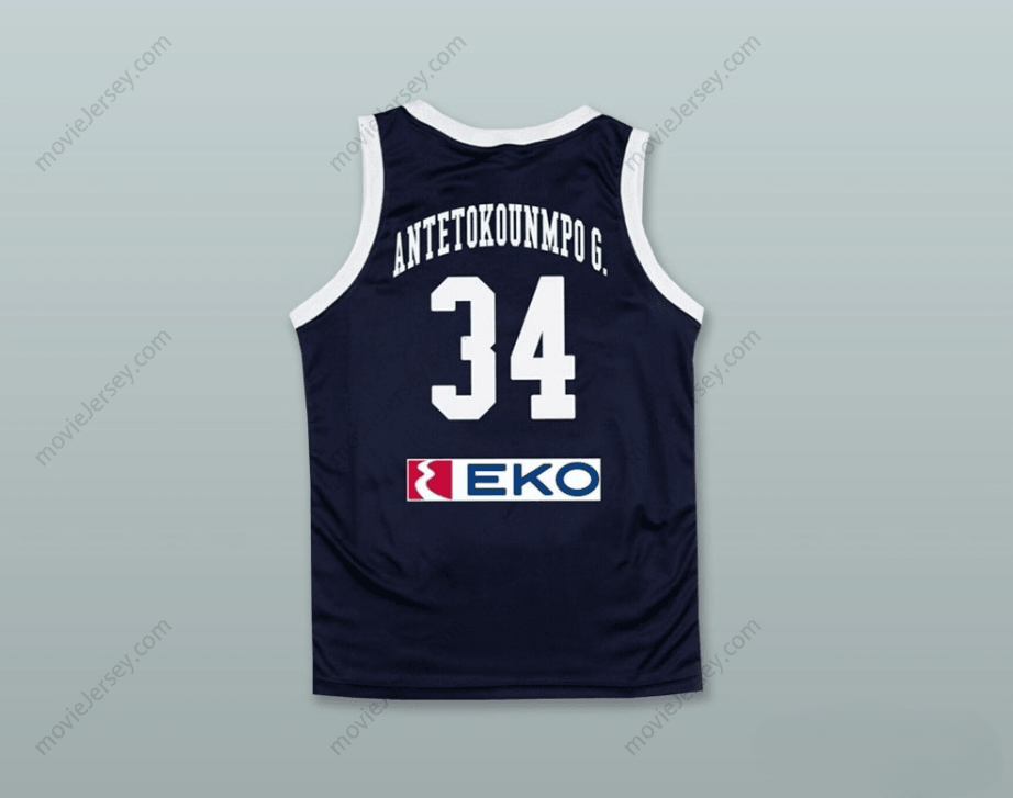 PERSONALIZA CUALQUIER Nombre Número GIANNIS ANTETOKOUNMPO 34 GRECIA SELECCIÓN NACIONAL AZUL MARINO CAMISETA DE BALONCESTO Cosida S-6XL