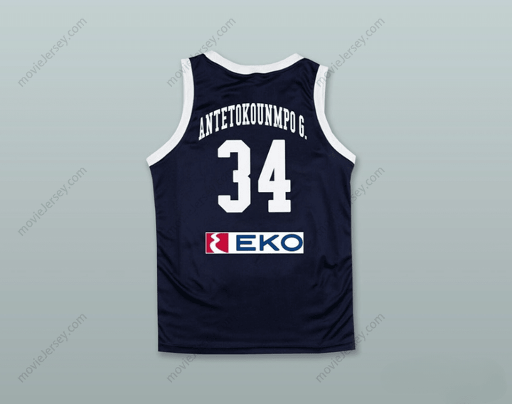 PERSONALIZA CUALQUIER Nombre Número GIANNIS ANTETOKOUNMPO 34 GRECIA SELECCIÓN NACIONAL AZUL MARINO CAMISETA DE BALONCESTO Cosida S-6XL