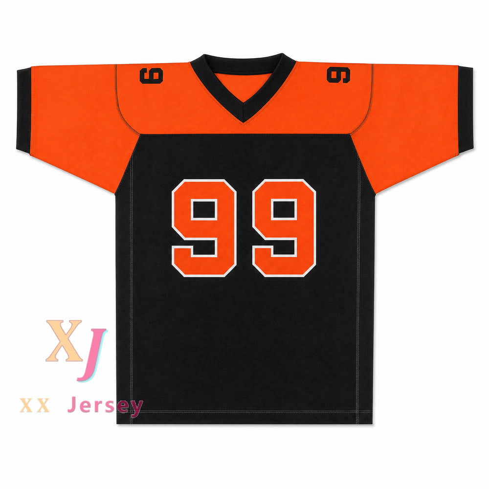 CAMISETA DE FÚTBOL DORGHU 99 ORC FOGTEETH, NEGRO/NARANJA, CON PARCHES PERSONALIZADOS Y DOBLE COSTURA, TALLAS S-6XL