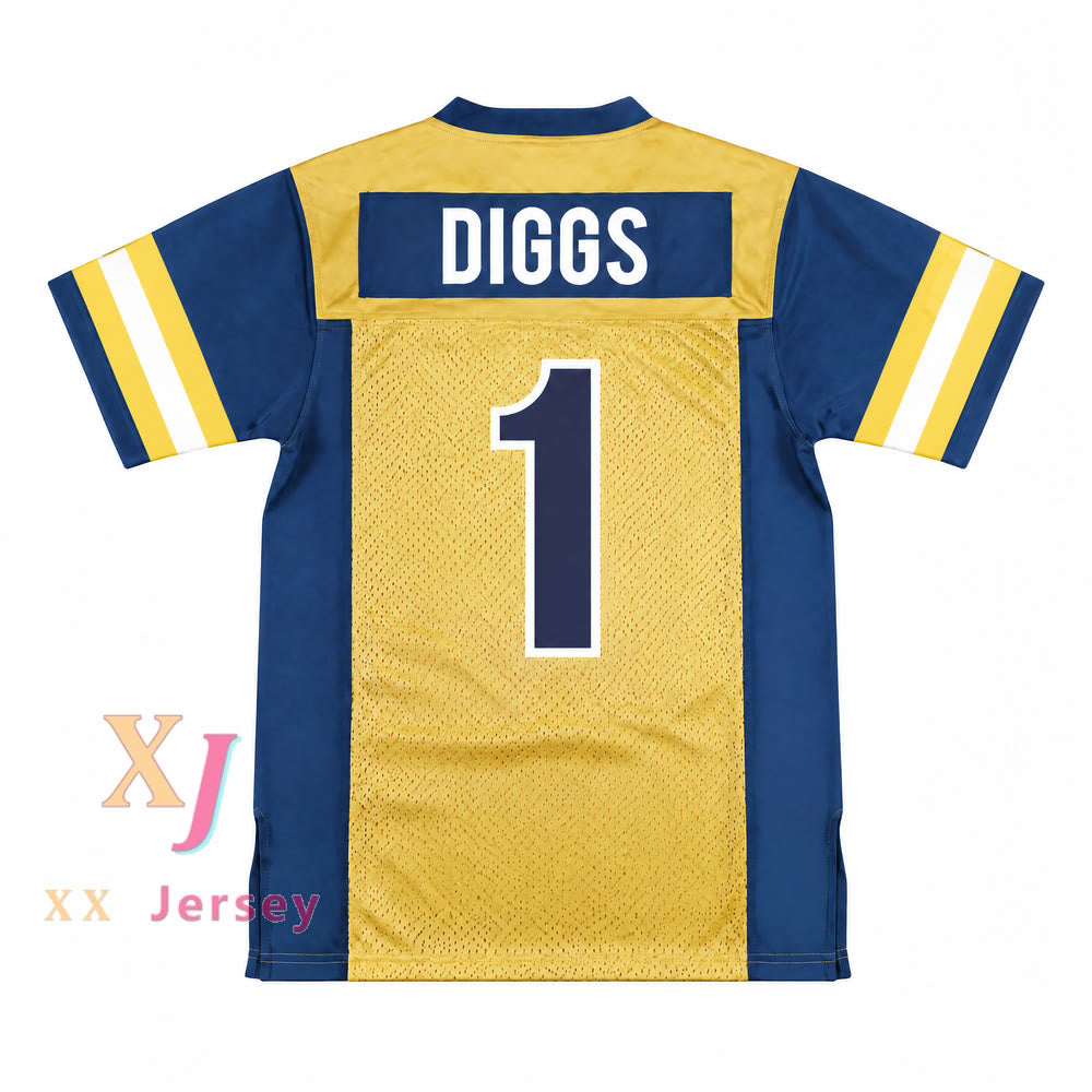 PERSONALIZADO Cualquier Nombre Número STEFON DIGGS 1 FALCONS DEL COLEGIO NUESTRA SEÑORA DEL BUEN CONSEJO DORADO CAMISETA DE FÚTBOL Superior Cosido S-6XL