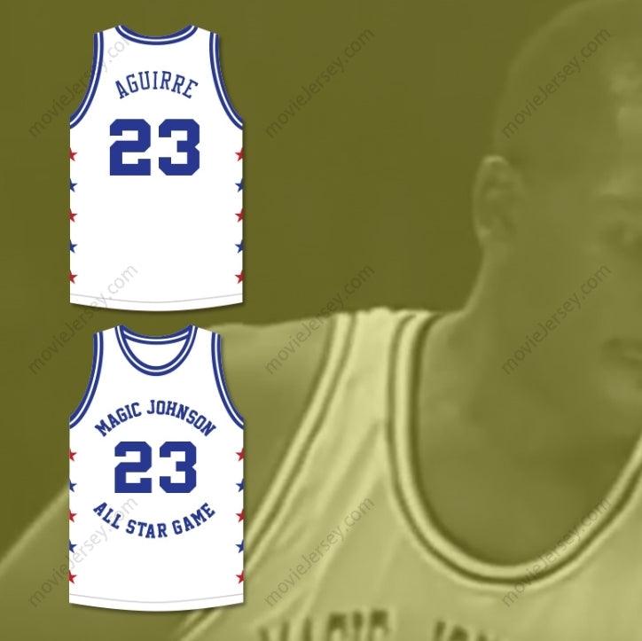 PERSONALIZADO CUALQUIER Nombre Número MARK AGUIRRE 23 MAGIC JOHNSON CAMISETA DE BALONCESTO BLANCA ALL STAR GAME 1990 MIDSUMMER NIGHT'S MAGIC EVENTO BENÉFICO Costuras de primera S-6XL