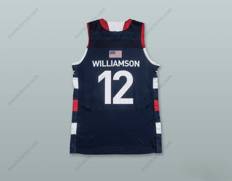 PERSONALIZA CUALQUIER Nombre Número ZION WILLIAMSON 12 THE PATH USA CAMISETA DE BALONCESTO AZUL MARINO Costura superior S-6XL