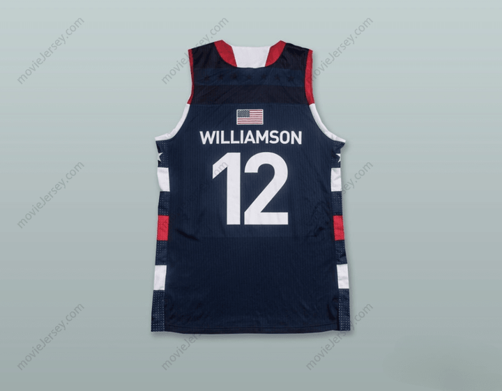 PERSONALIZA CUALQUIER Nombre Número ZION WILLIAMSON 12 THE PATH USA CAMISETA DE BALONCESTO AZUL MARINO Costura superior S-6XL