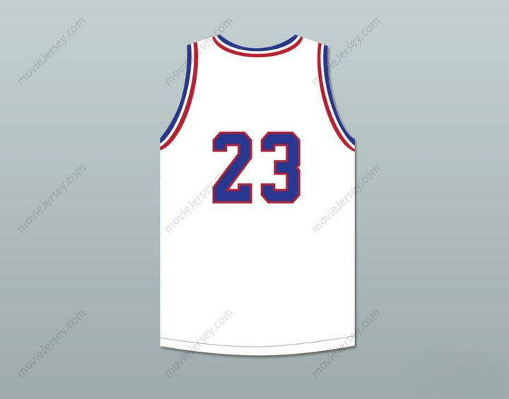 PERSONALIZABLE Cualquier Nombre Número NOAH GREGGORY 23 WILL FOSTER HIGH SCHOOL PATRIOTS CAMISETA DE BALONCESTO BLANCA ZAPATILLAS ROJAS Costura Superior S-6XL