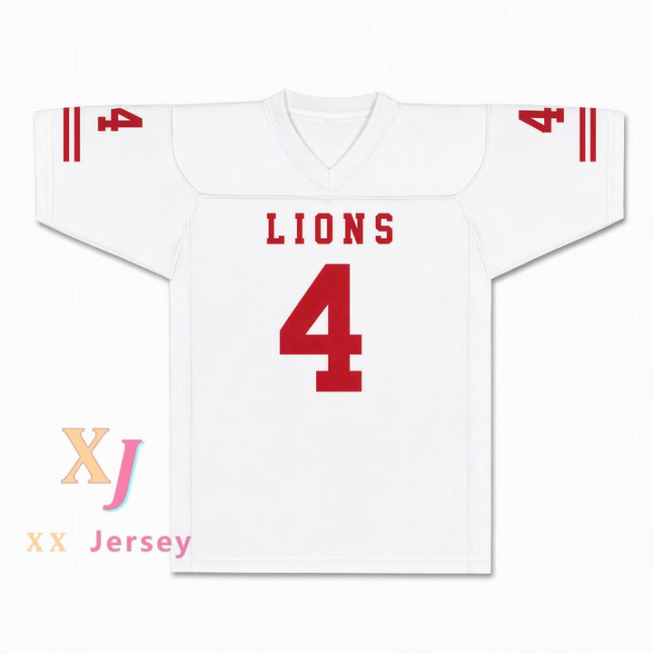 Wyatt Roberts 4 EMCC Lions Alternate Football Jersey — white front view
