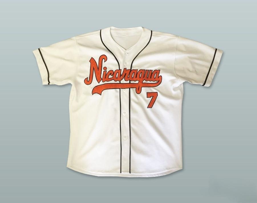 Camiseta de béisbol blanca con nombre y número personalizados de NICARAGUA 7, tallas S-6XL
