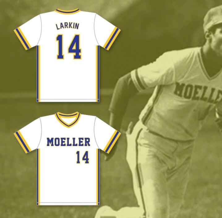 Camiseta de béisbol blanca con nombre y número personalizados BARRY LARKIN 14 ARCHBISHOP HIGH SCHOOL CRUSADERS, doble costura superior, tallas S-6XL
