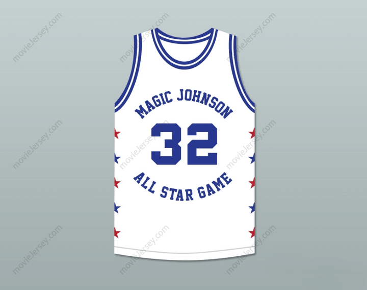 CAMISETA DE BALONCESTO BLANCA PERSONALIZADA CUALQUIER Nombre Número HERB WILLIAMS 32 MAGIC JOHNSON ALL STAR GAME 1989 EVENTO BENÉFICO MIDSUMMER NIGHT'S MAGIC con costuras superiores S-6XL