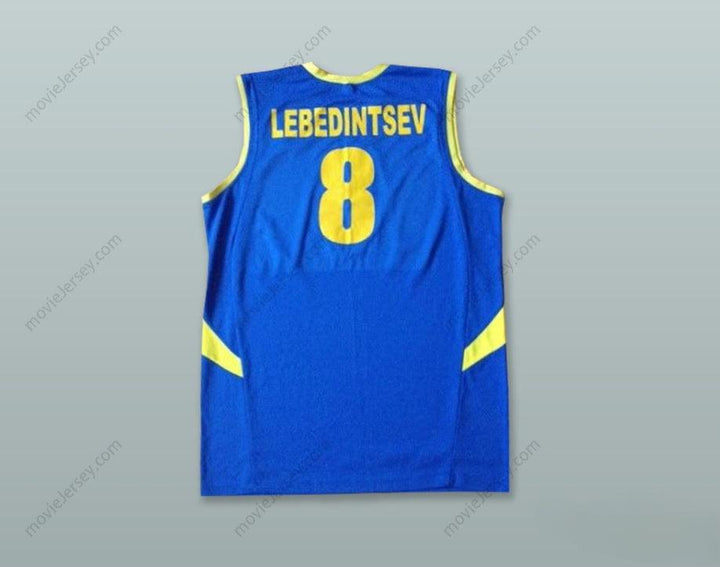 PERSONALIZADO Cualquier Nombre Número LEBEDINTSEV 8 UCRANIA AZUL BALONCESTO JERSEY Parte Superior Cosido S-6XL