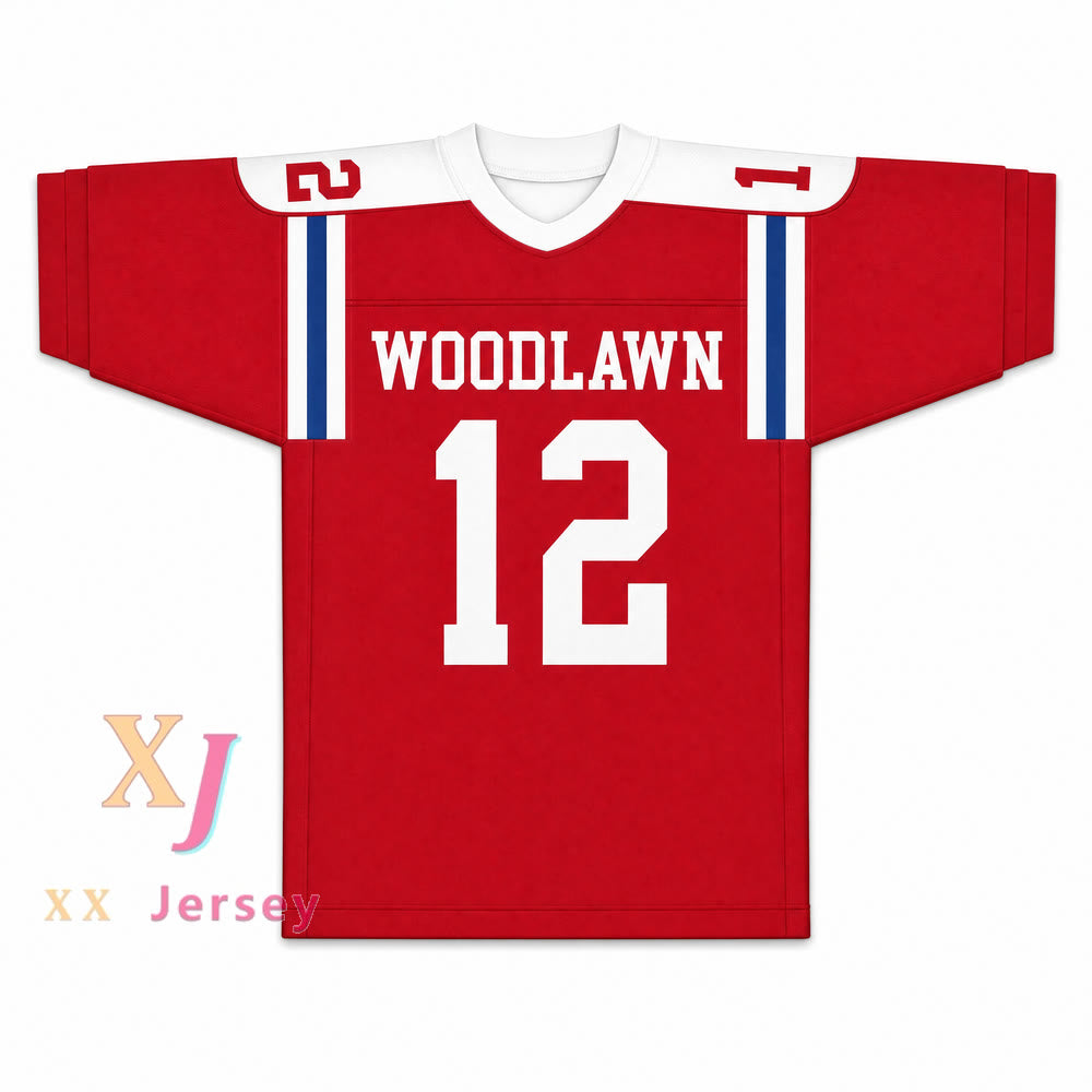 CAMISETA DE FÚTBOL ROJA DE SECUNDARIA PERSONALIZADA WOODLAWN TERRY BRADSHAW 12 Cosida S-6XL