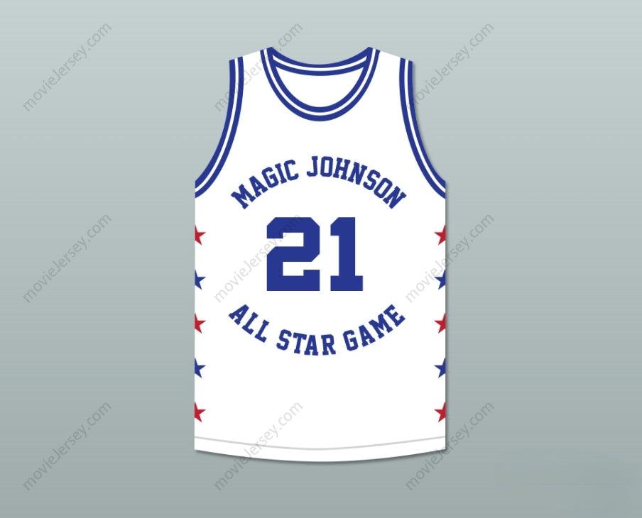PERSONALIZA CUALQUIER Nombre Número DOMINIQUE WILKINS 21 MAGIC JOHNSON PARTIDO DE ESTRELLAS CAMISETA BLANCA DE BALONCESTO 1990 EVENTO BENÉFICO DE VERANO "MIDSUMMER NIGHT'S MAGIC" Costura Superior S-6XL