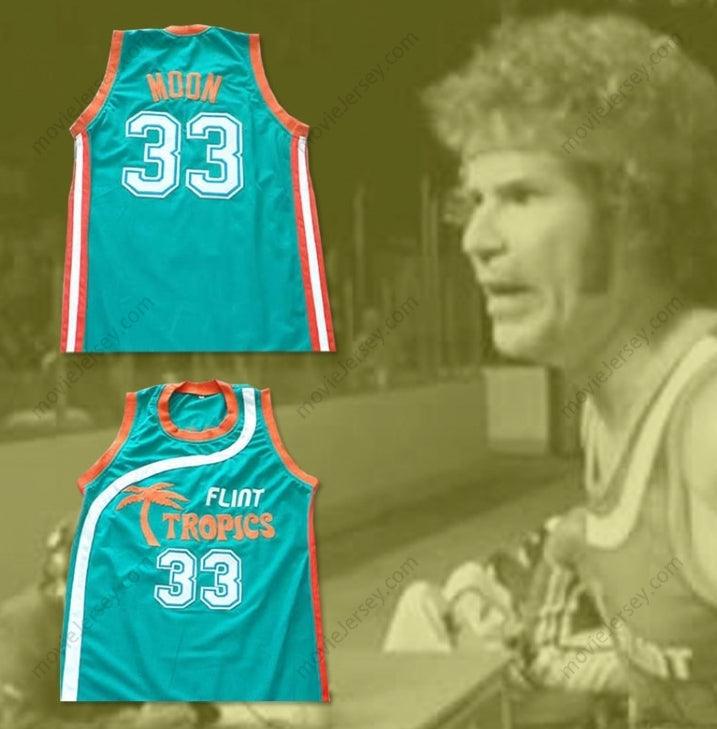 PERSONALIZADO Cualquier Nombre Número WILL FERRELL FLINT TROPICS 33 JACKIE MOON AZUL VERDOSO CAMISETA DE BALONCESTO SEMIPROFESIONAL Cosido S-6XL