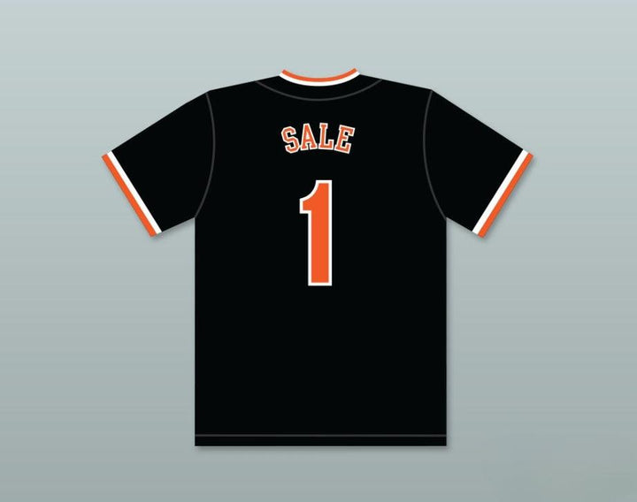 Camiseta de béisbol negra con cualquier nombre y número de CHRIS SALE 1 DREADNAUGHTS DE SECUNDARIA, 2 costuras superiores, tallas S-6XL