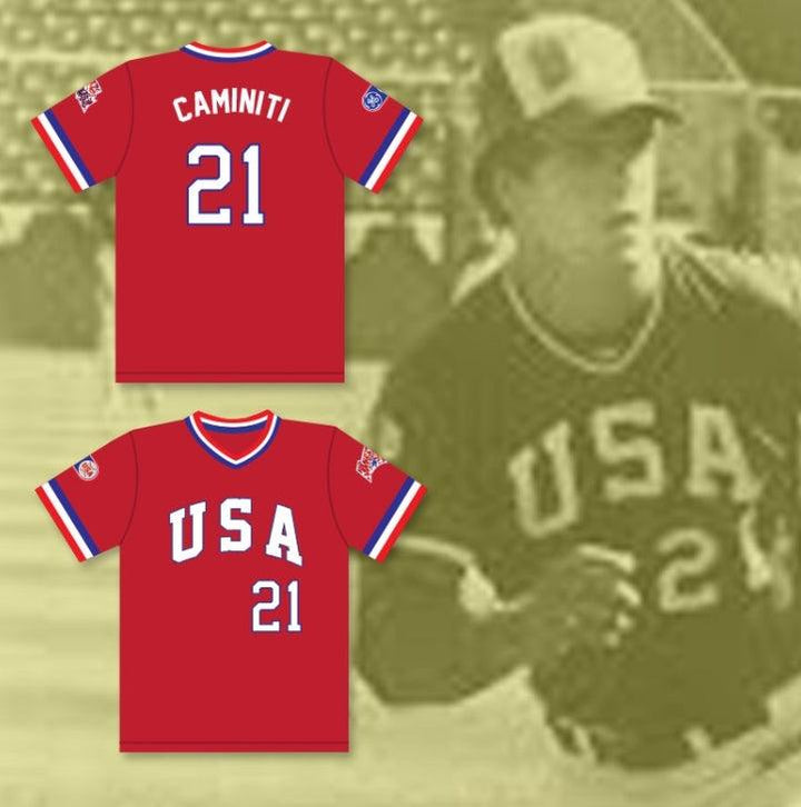 Camiseta de béisbol roja del equipo de EE. UU. de 1984 KEN CAMINITI 21 con cualquier nombre y número personalizada, cosida de la S a la 6XL