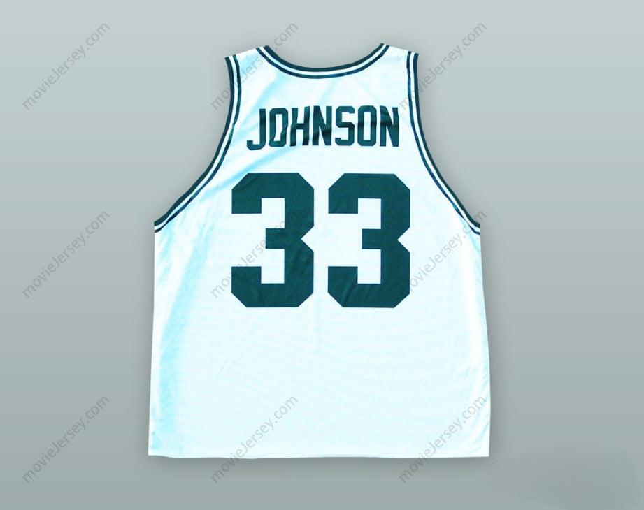 PERSONALIZADA Cualquier Nombre Número MAGIC JOHNSON 33 CAMISETA DE BALONCESTO BLANCA Cosida Tallas S-6XL