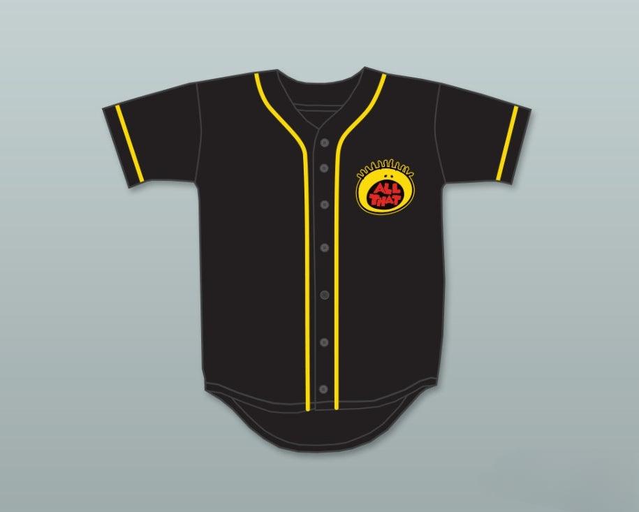 Camiseta de béisbol negra con botones KENAN THOMPSON 94 ALL THAT con número y nombre personalizados, 2 costuras superiores, tallas S-6XL