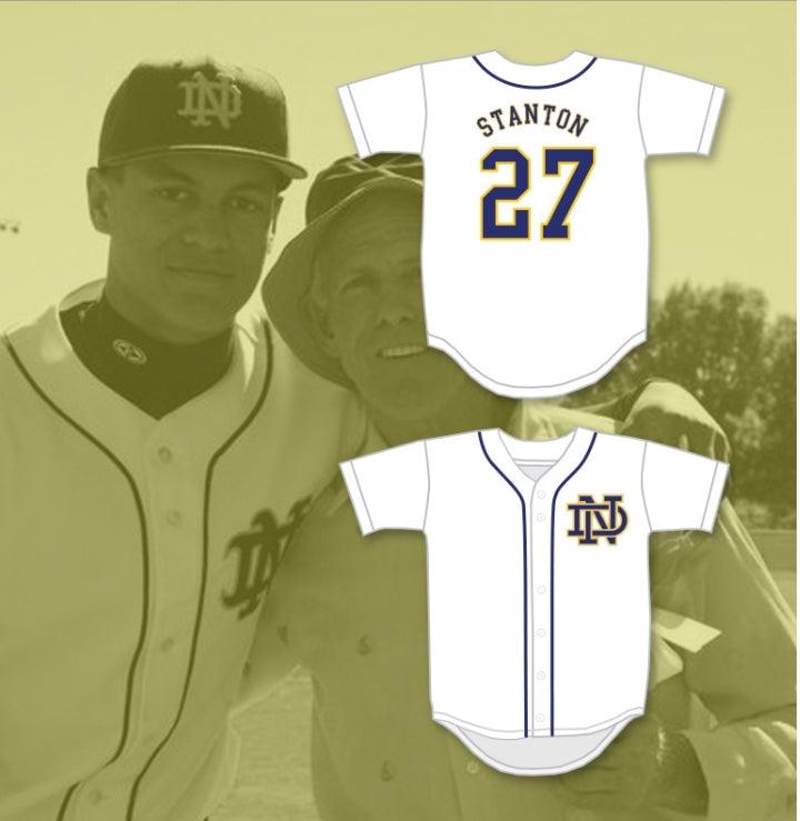 Camiseta de béisbol blanca con el número 27 de GIANCARLO STANTON del colegio NOTRE DAME HIGH SCHOOL para CABALLEROS, personalizada con cualquier nombre y número, doble costura, tallas S-6XL