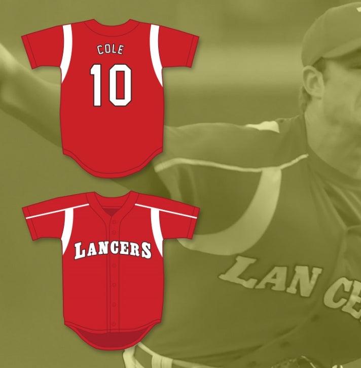 Personalizado Cualquier Nombre Número GERRIT COLE 10 LUTHERAN HIGH SCHOOL OF ORANGE COUNTY LANCERS CAMISETA DE BÉISBOL ROJA 2 Costuras Dobles S-6XL