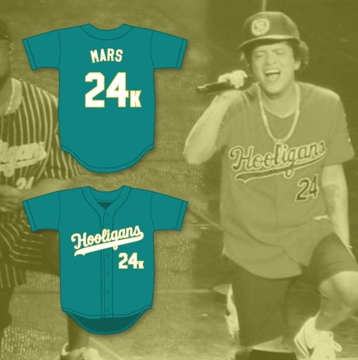 Personalizado Cualquier Nombre Número MARS 24K HOOLIGANS CAMISETA BÉISBOL TEAL Costuras Premium S-6XL