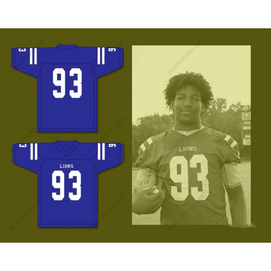 PERSONALIZA Cualquier Nombre Número KINGSLEY ENAGBARE 93 PEACHTREE RIDGE HIGH SCHOOL LIONS Azul Camiseta de Fútbol Cosida Tallas S-6XL