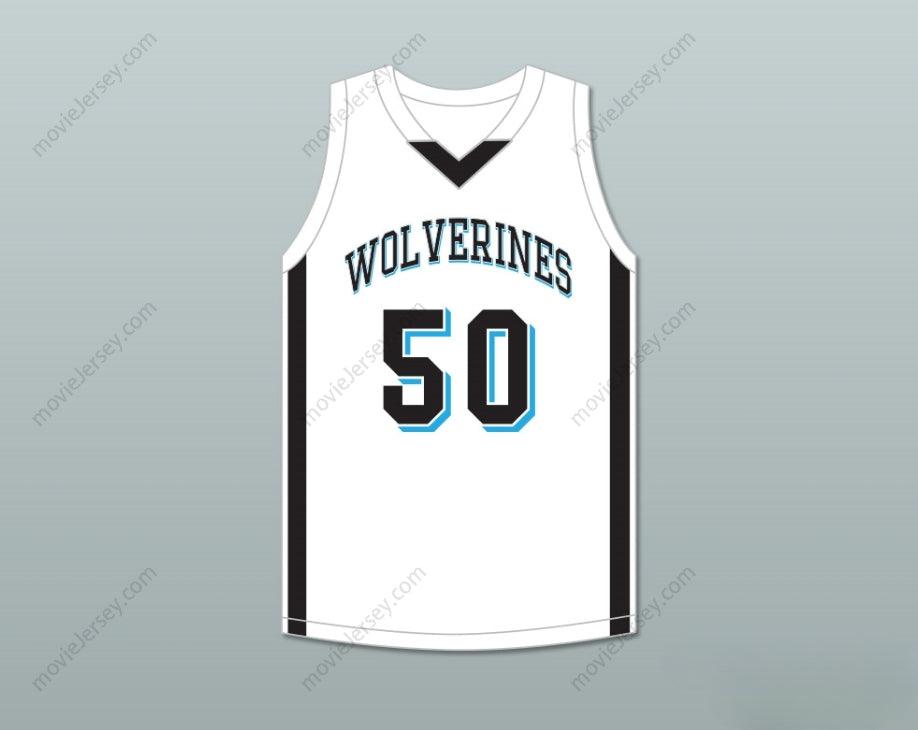 CAMISETA DE BALONCESTO BLANCA "WOLVERINES" DEL INSTITUTO HILLS DE ROB GRONKOWSKI #50, CON CUALQUIER NOMBRE Y NÚMERO PERSONALIZADOS, TALLAS S-6XL, CON DOBLE COSTURA SUPERIOR