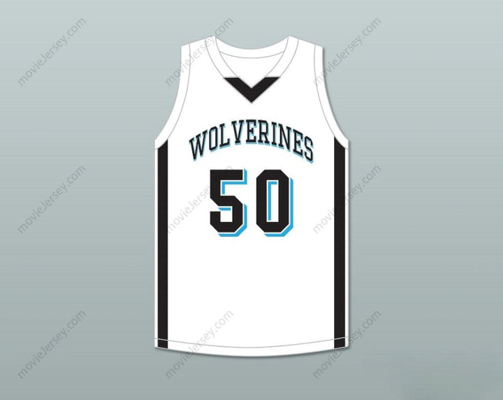 CAMISETA DE BALONCESTO BLANCA "WOLVERINES" DEL INSTITUTO HILLS DE ROB GRONKOWSKI #50, CON CUALQUIER NOMBRE Y NÚMERO PERSONALIZADOS, TALLAS S-6XL, CON DOBLE COSTURA SUPERIOR