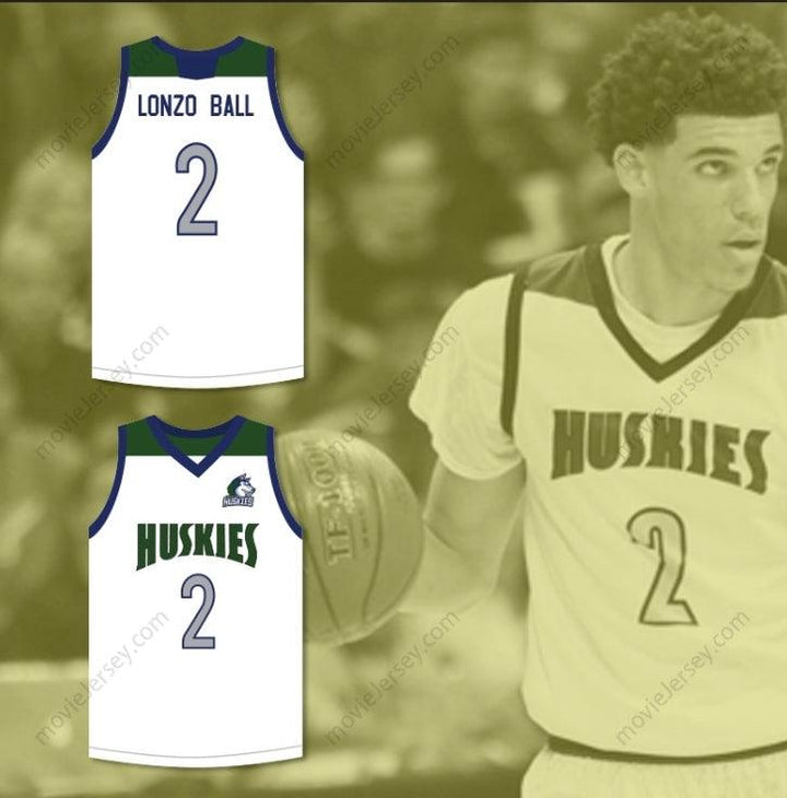 Camiseta de baloncesto blanca personalizada con cualquier nombre y número LONZO BALL 2 CHINO HILLS HUSKIES con parche y costuras superiores S-6XL