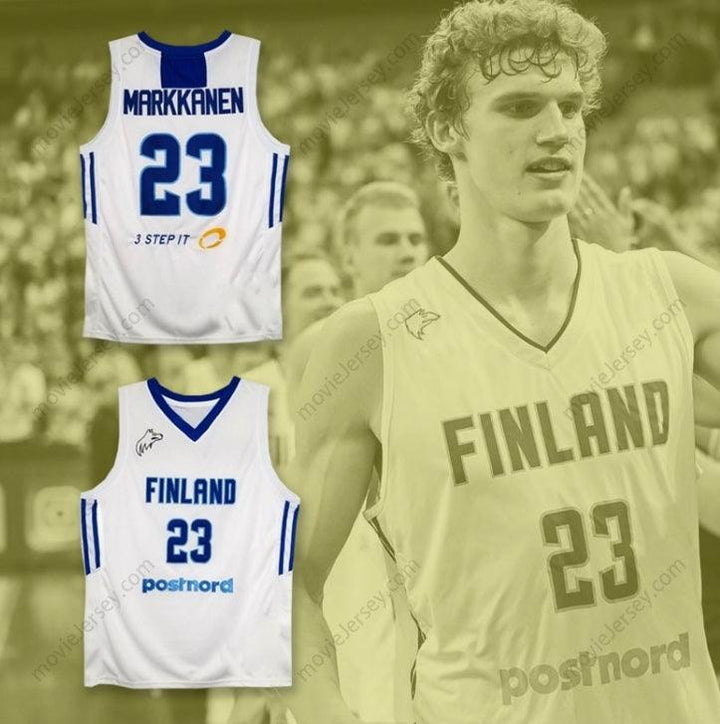 PERSONALIZADA Cualquier Nombre Número LAURI MARKKANEN 23 SELECCIÓN NACIONAL DE FINLANDIA CAMISETA DE BALONCESTO Blanca Cosida Tallas S-6XL