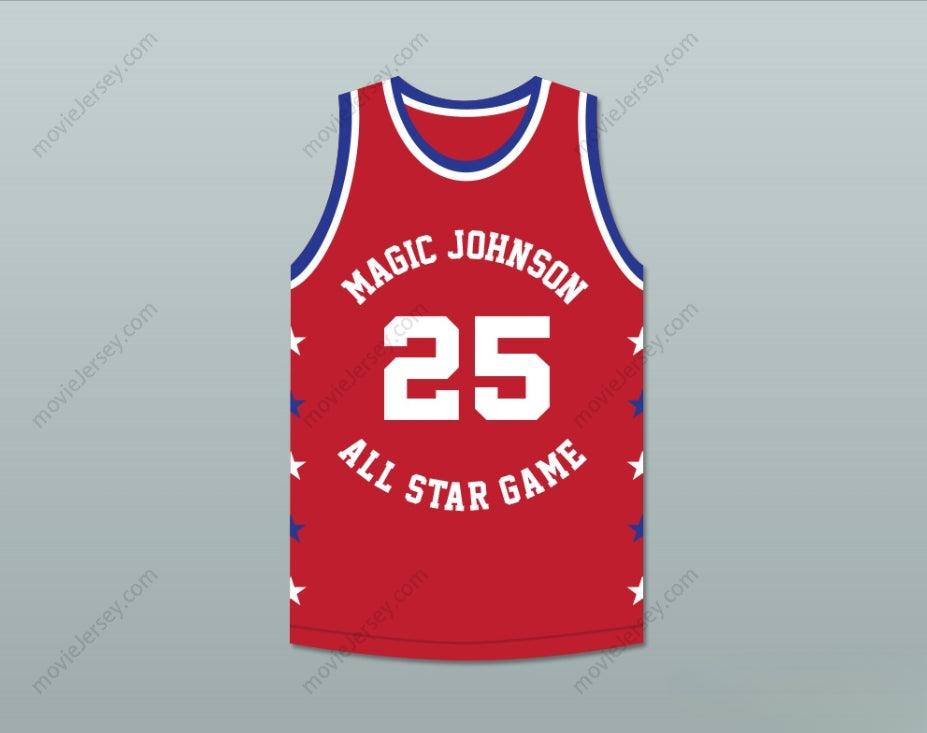 CAMISETA DE BALONCESTO ROJA CON CUALQUIER NOMBRE Y NÚMERO PERSONALIZADO JEROME KERSEY 25 MAGIC JOHNSON ALL STAR GAME 1990 EVENTO BENÉFICO MIDNIGHT NIGHT'S MAGIC Top Cosido S-6XL
