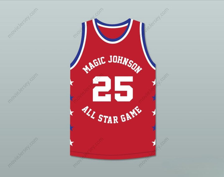 CAMISETA DE BALONCESTO ROJA CON CUALQUIER NOMBRE Y NÚMERO PERSONALIZADO JEROME KERSEY 25 MAGIC JOHNSON ALL STAR GAME 1990 EVENTO BENÉFICO MIDNIGHT NIGHT'S MAGIC Top Cosido S-6XL