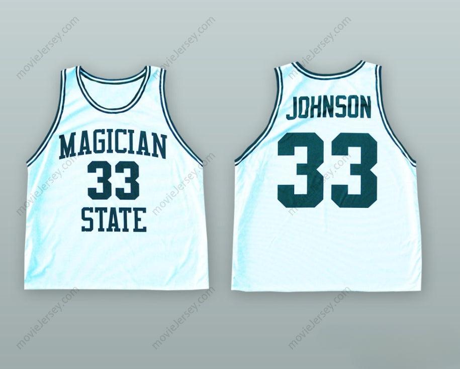 PERSONALIZADA Cualquier Nombre Número MAGIC JOHNSON 33 CAMISETA DE BALONCESTO BLANCA Cosida Tallas S-6XL
