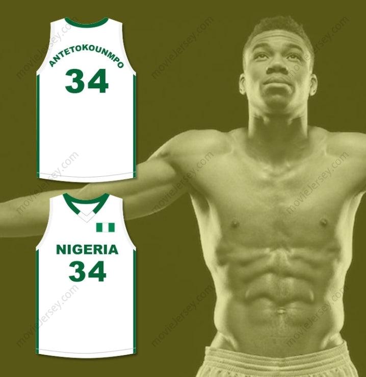 PERSONALIZA CUALQUIER Nombre Número GIANNIS ANTETOKOUNMPO 34 NIGERIA BLANCO CAMISETA BALONCESTO Cosida S-6XL
