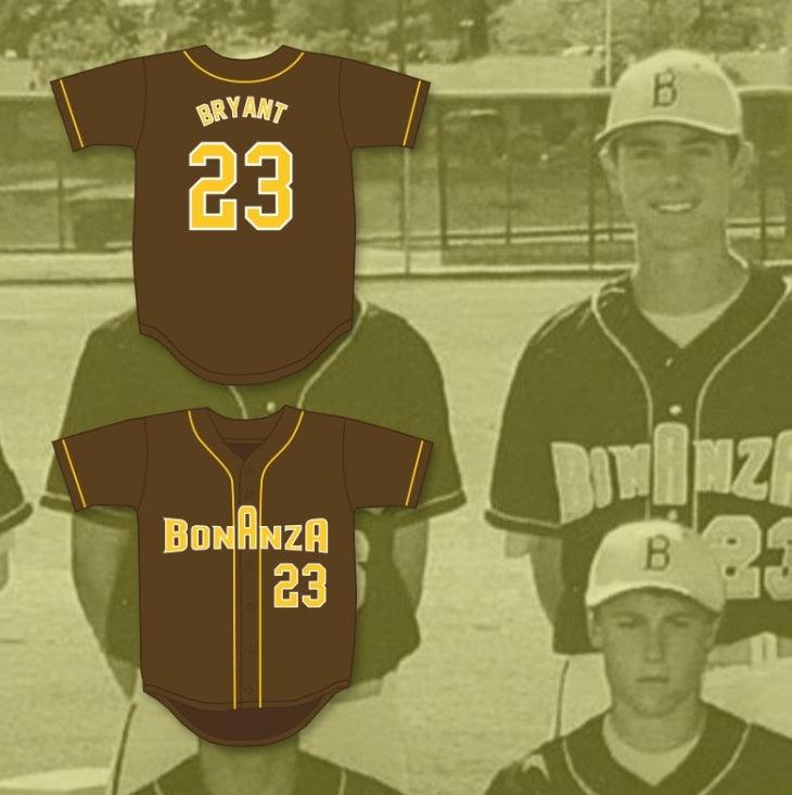 Personalizado Cualquier Nombre Número KRIS BRYANT 23 BONANZA HIGH SCHOOL CAMISETA DE BÉISBOL MARRÓN 4 Costuras Superiores S-6XL